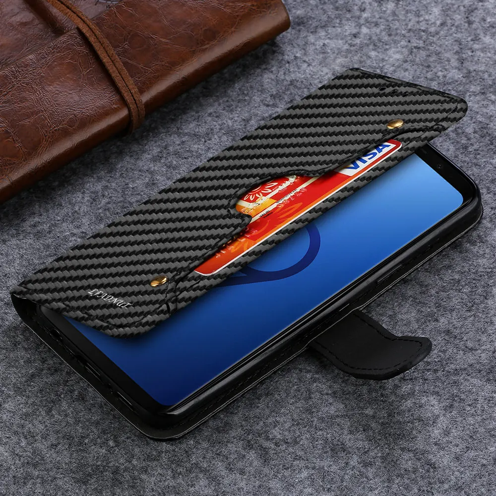 Кожаный чехол кошелек из углеродного волокна для Samsung Galaxy S10 S8 S9 Plus S7 edge Роскошный