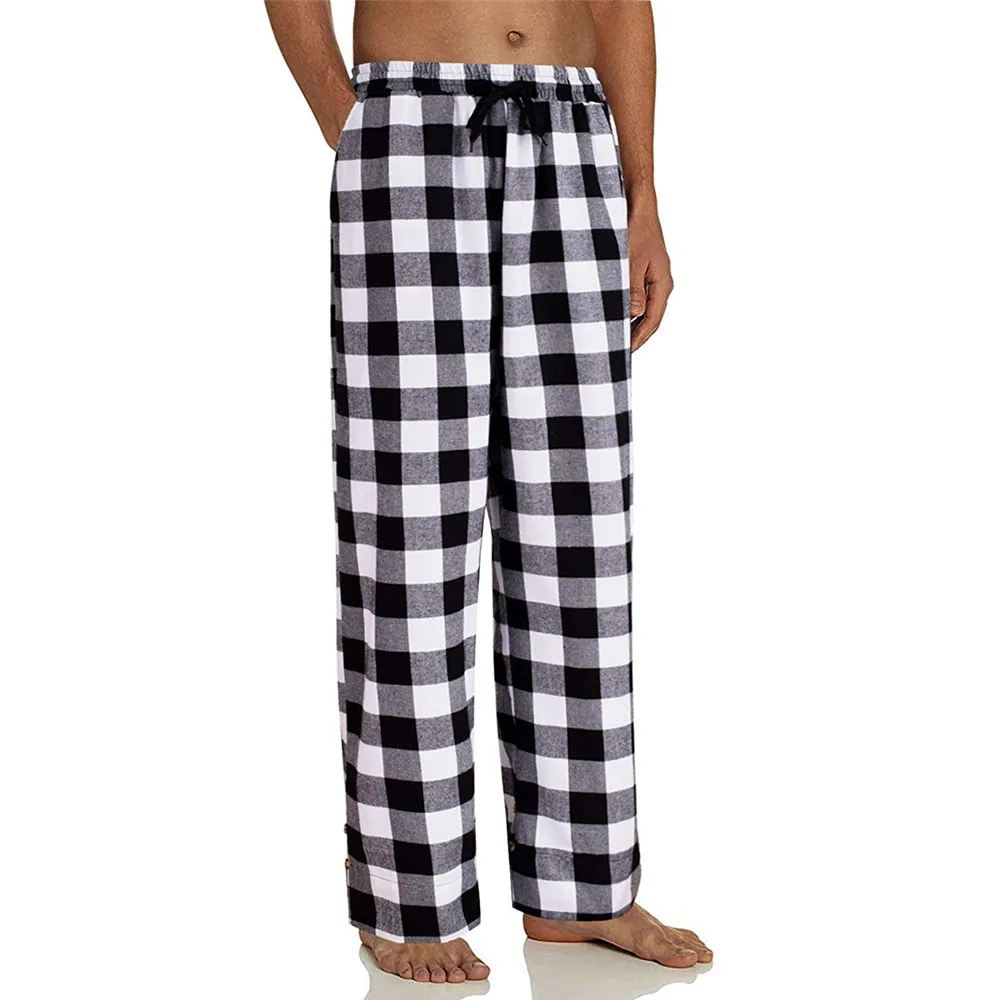 Men's Casual Cotton Pajama Long Pant Elastic Waistband Plaid Sleepwear Lounge Grey / Black / Blue / Green / Red Sleep Bottoms
