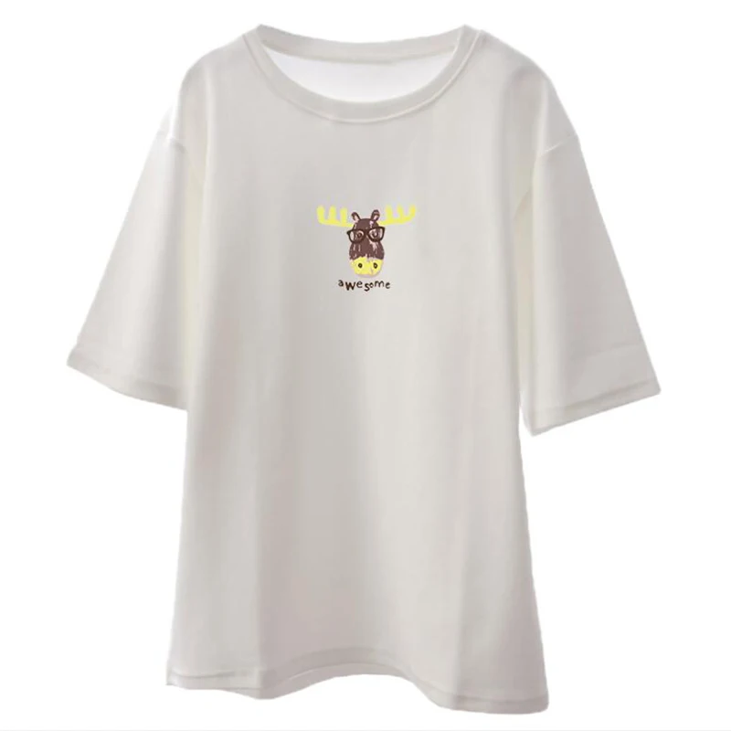 

Женская одежда, новинка 2021, летние белые топы, футболка, забавная Милая футболка с коротким рукавом и мультяшным принтом, модный Свободный Т...