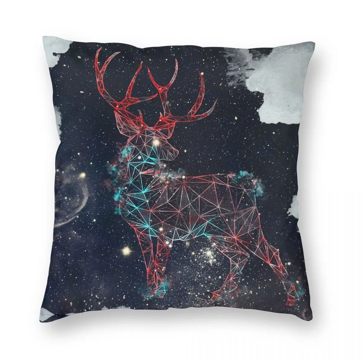 

Чехол для подушки с изображением прямоугольных оленей из полиэстера и льна