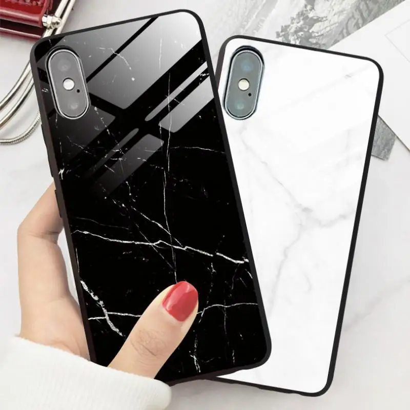 2019 новый роскошный мраморный чехол для телефона закаленный стеклянный iPhone XS MAX X 6