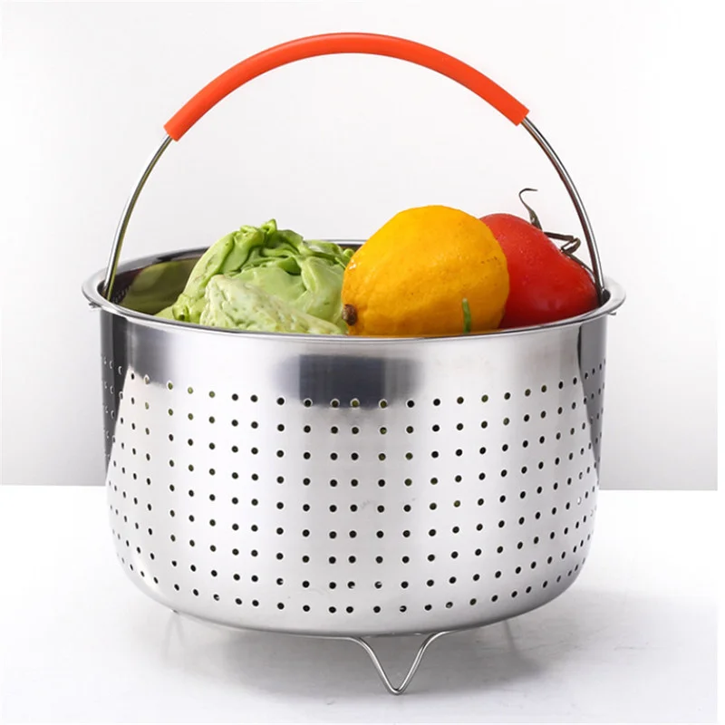 

304 Stainless Steel Rice Cooking Steam Basket 3/6/8 Quart Pressure Cooker Anti-scald Steamer Multipurpose Fruit Clean Basket