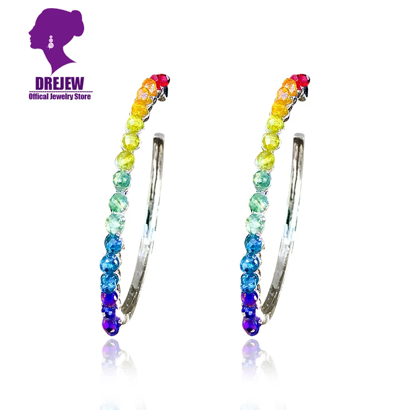 Большие серьги кольца DREJEW в форме гипербола радужные стразы модные