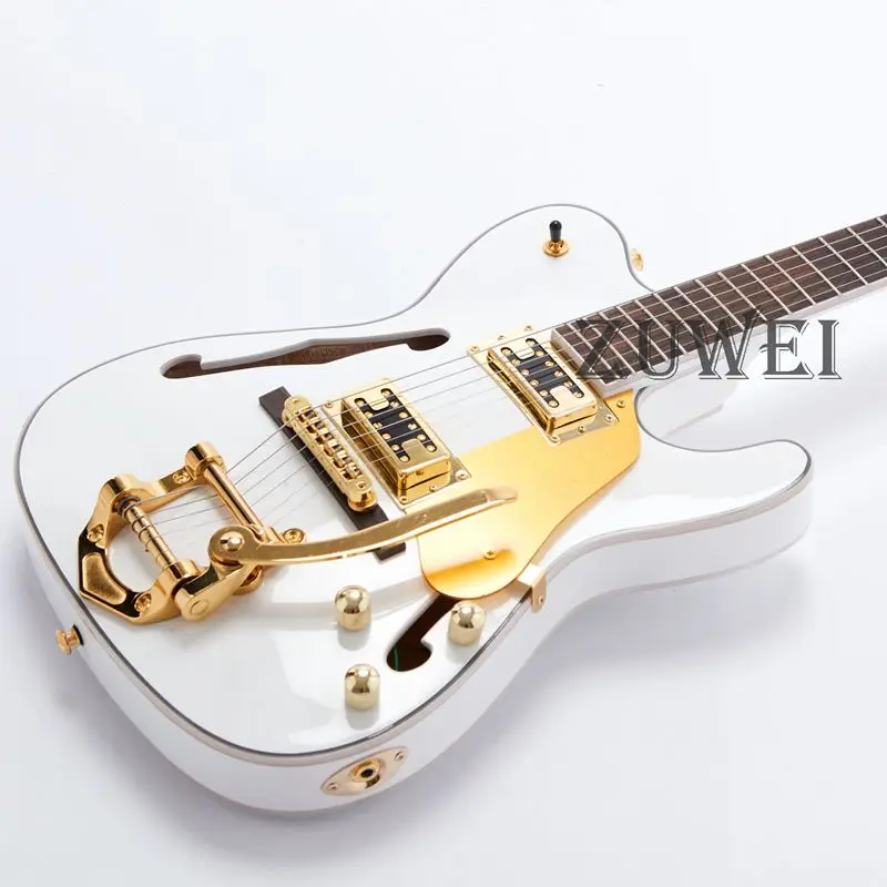 F Hole Semi Hollow Body TL Electric Guitar Gold Hardware Set In Joint White Color | Спорт и развлечения