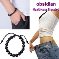 fashion round obsidian health care bracelets adjustable black natural stone 10mm bead bracelet for women men yoga jewelry