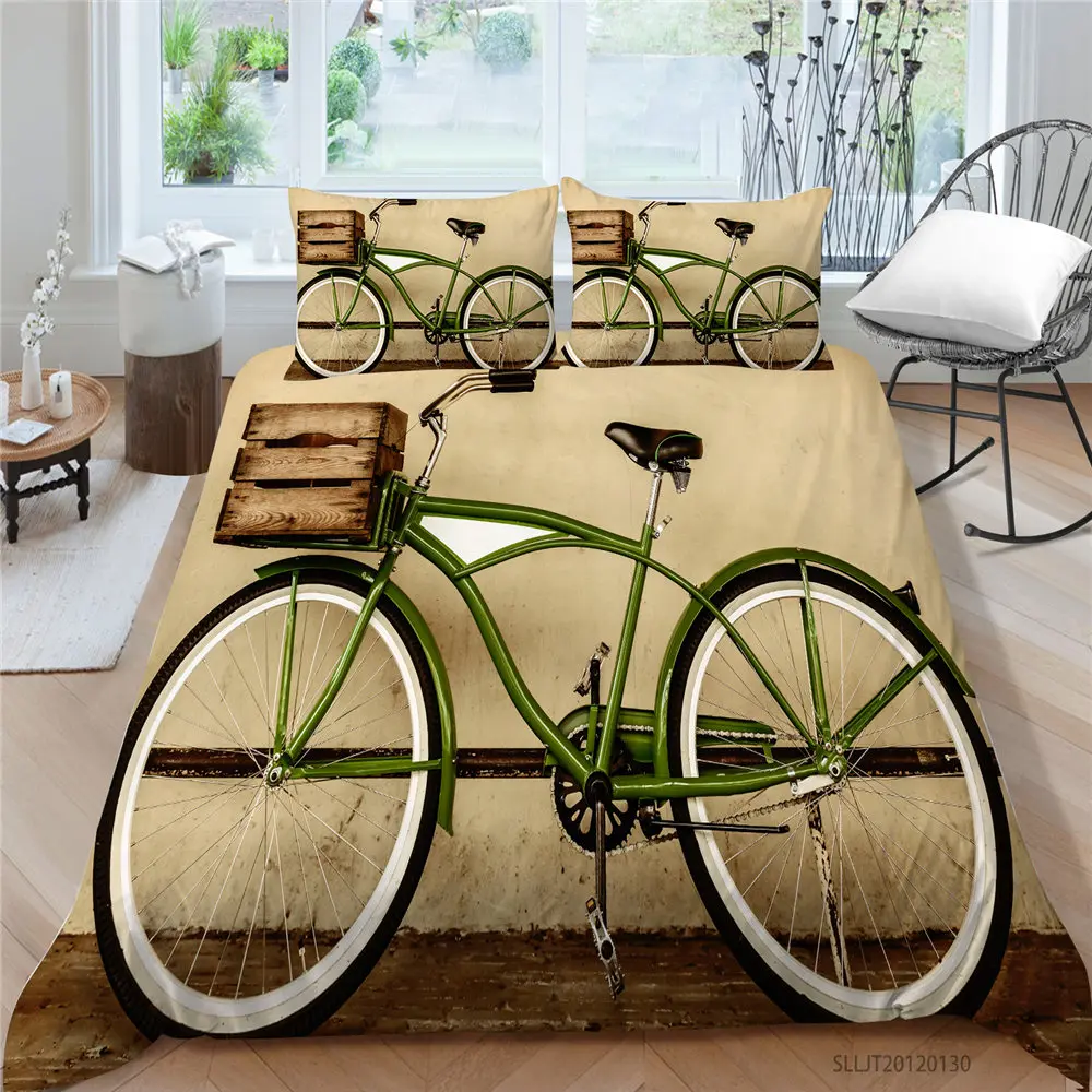 

Hot Sale Bedding Set Bicycle Fashion Vintage Duvet Cover Queen Single Double Twin Full King Size Bed Set Transportation