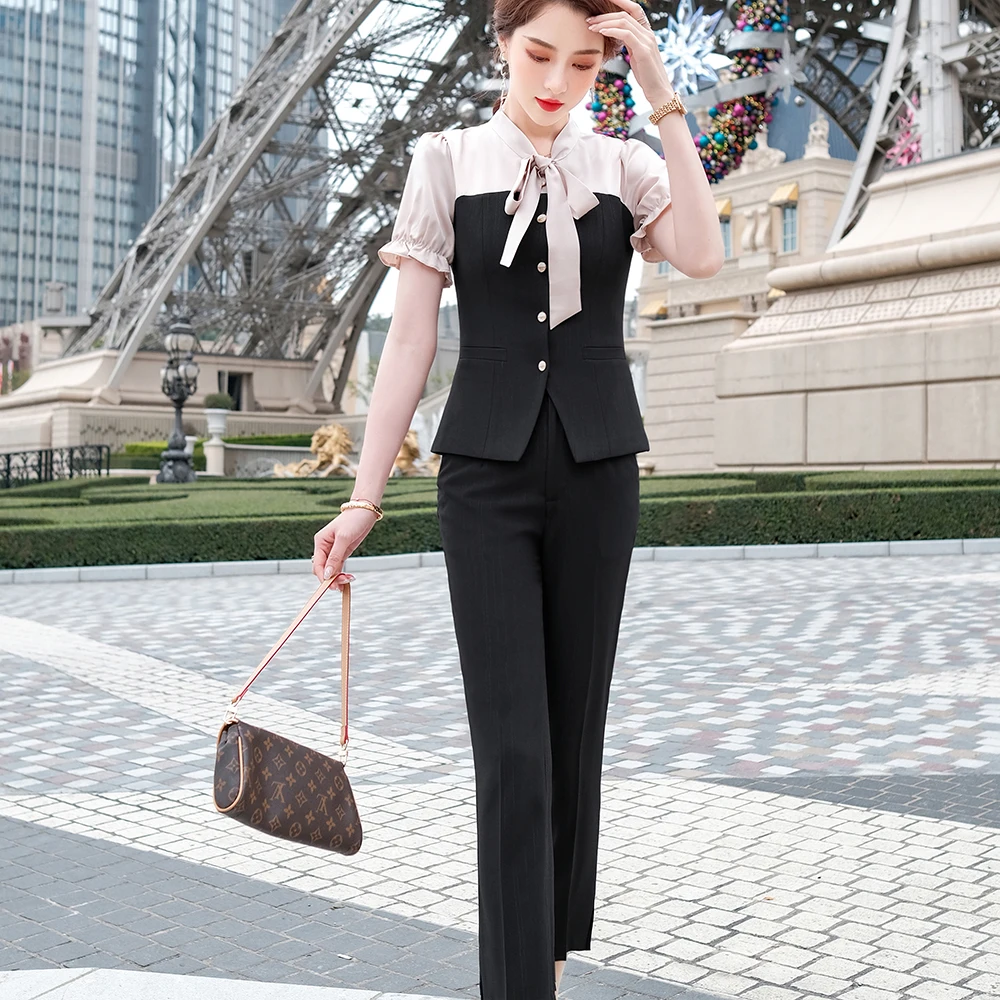 

2021 New Summer Elegant Women's Pants Suit Yellow Blue Blazer +Trouser Bussiness Jacket Office Lady 2 Pieces Set Plus Size 4XL