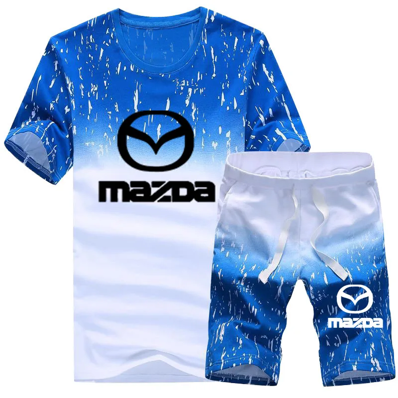 

Summer Men's T-shirt Mazda Car Logo Print Casual Cotton short sleeve High Quality Men's short sleeve + pants 2-piece suit