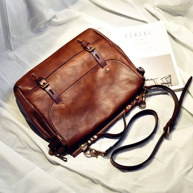 Портфель мужской из воловьей кожи саквояж-мессенджер на плечо в стиле ретро