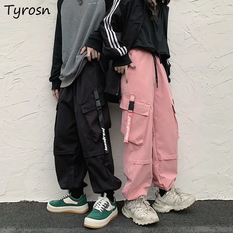 

Cargo Pants Women Elastic Waist Hip Hop Fashion High Street BF Chic All-match Cozy Couples Bundle Feet Trousers Harajuku Baggy