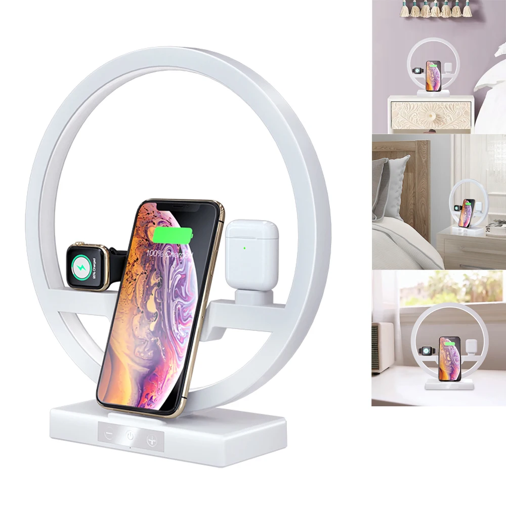 Беспроводная зарядная док станция 3 в 1 QI для iPhone 11 Pro Max Apple Watch iWatch 2 4 5 Airpods