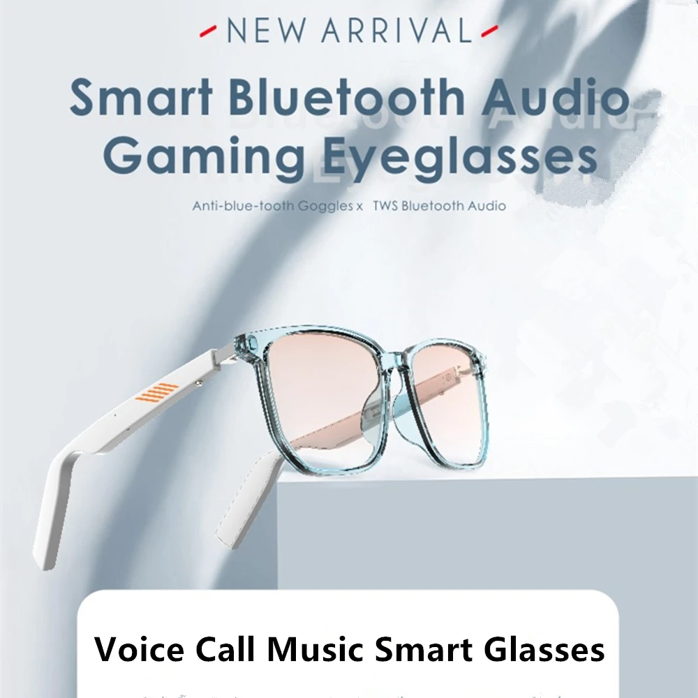 저렴한 지능형 안드로이드 블루투스 5.0 AI 안경 TWS 무선 음악 이어폰 안티 블루 편광 렌즈 선글라스, 스마트 안경