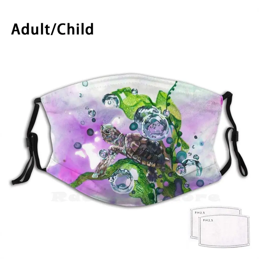 

Маска для лица многоразовая с фильтром Pm2.1436, черепаха, рептилий, ракушек, морских водорослей, пузырьков воды, фиолетовые чайные чернила с за...