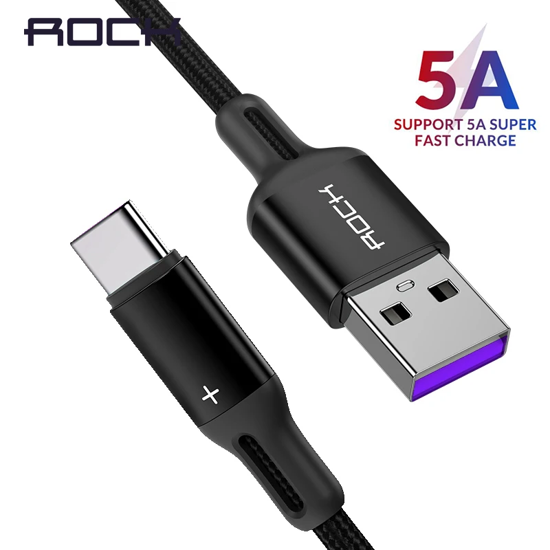 ROCK 2 м 5 м USB C кабель 5A Supercharge type C кабель для huawei p20 lite Быстрая зарядка кабель для samsung S9 8 Note