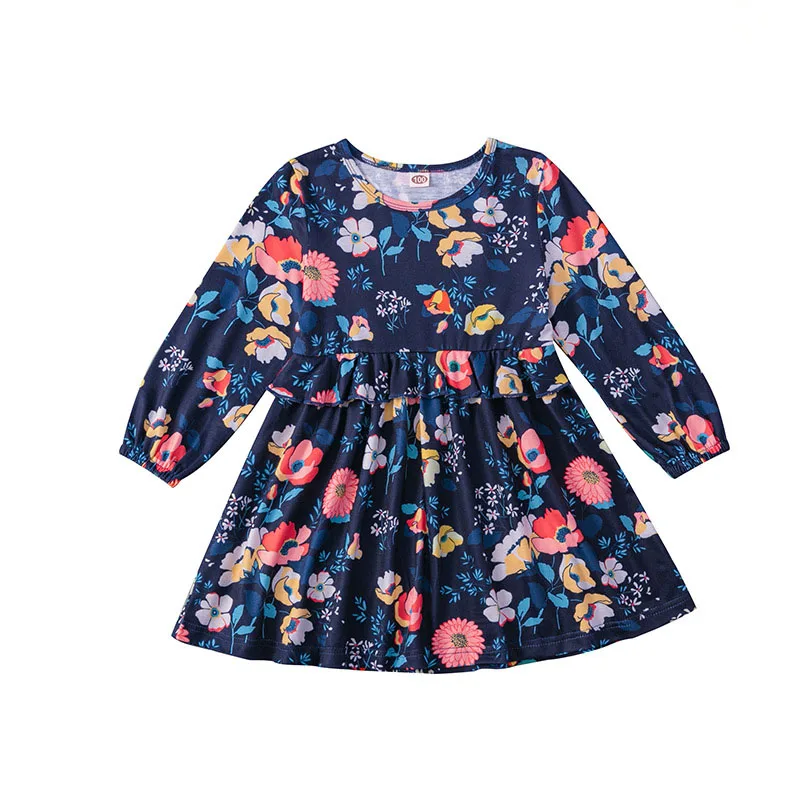 

Girls Princess Dress 2020 New Long-Sleeved Dress for Girl Flower Print Cute Party Clothes 2-6 Years Old Kids Clothes Dress