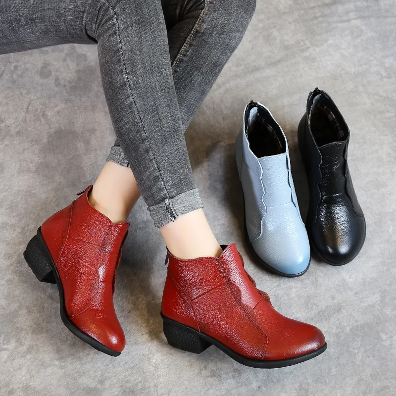 Женские ботинки из натуральной кожи на толстом каблуке | Обувь