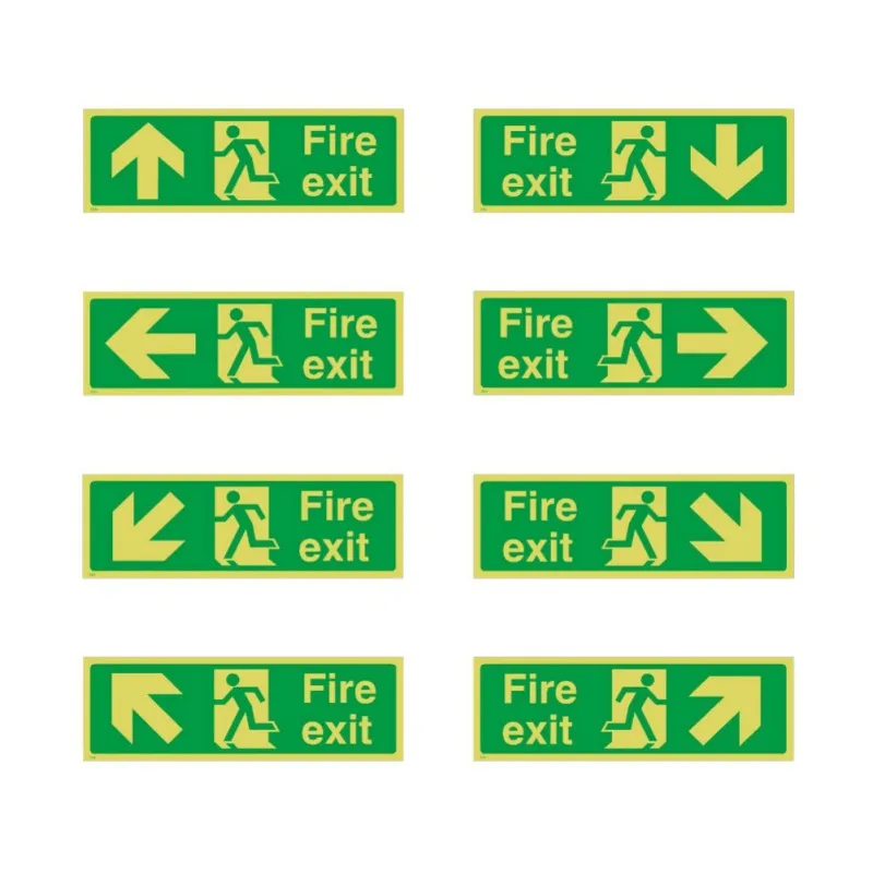 Fire Exit Sign Stickers Decal Adhesive Glow In The Dark With Direction Arrows 36 X 14cm | Дом и сад