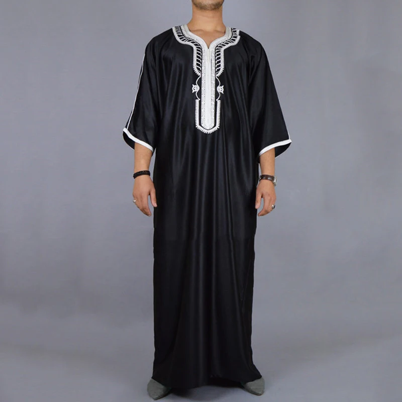 Best Selling Saudi Arabian Men'S Muslim Elegant Long-Sleeved Solid Color Satin Pattern Pakistani Men'S Jl012