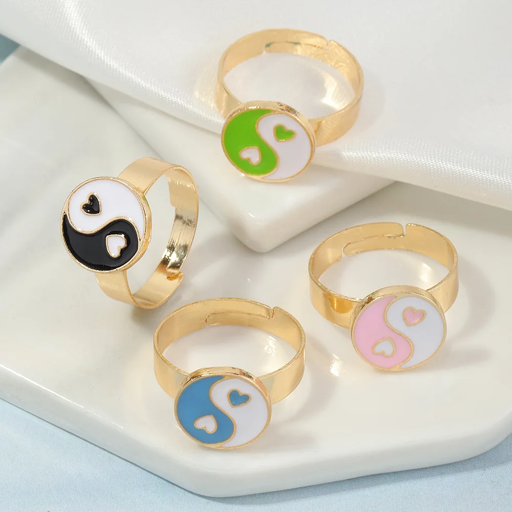 

4Styles Tai Chi Yin Yang Rings for Women Gold Color Metal Punk Hip Hop Vintage Opening Rings Charms Jewelry 90s Aesthetic New
