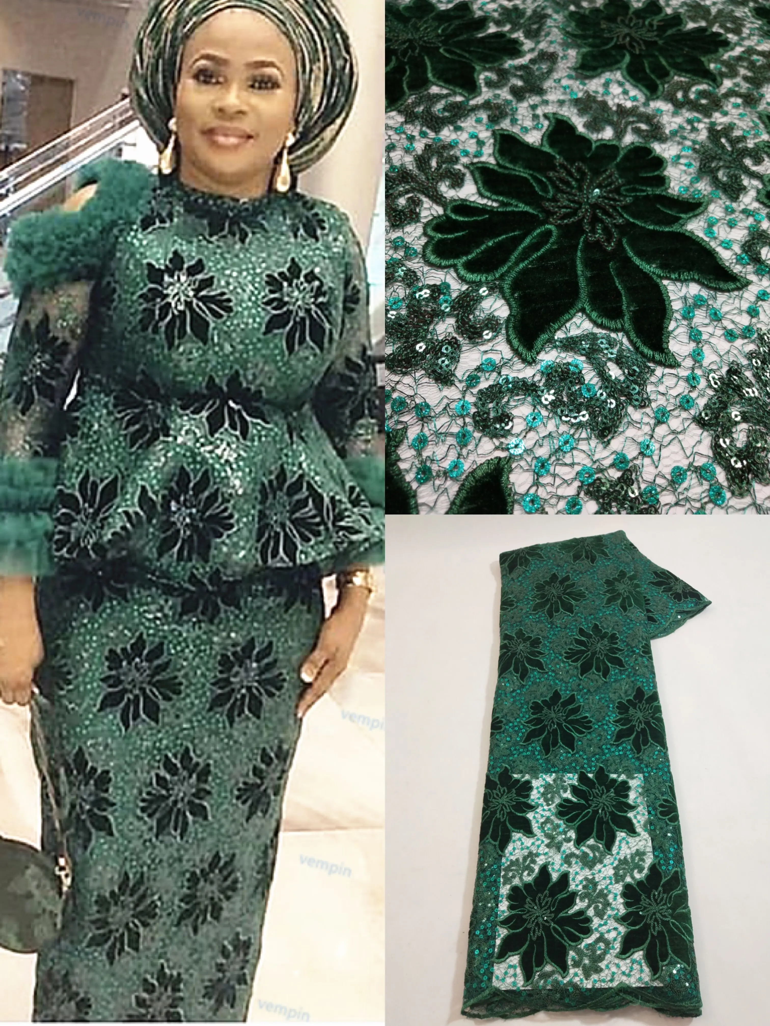 Африканская бархатная кружевная ткань сиреневого винно зеленого цвета 3 см и 5