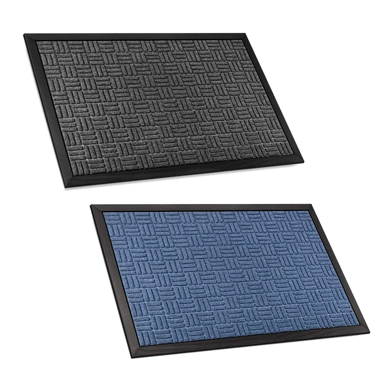 

2 Pcs Entrance Door Mat Large Heavy Duty Front Outdoor Rug Non-Slip Welcome Doormat, 24 X 36 Inch, Black-Gray & Blue