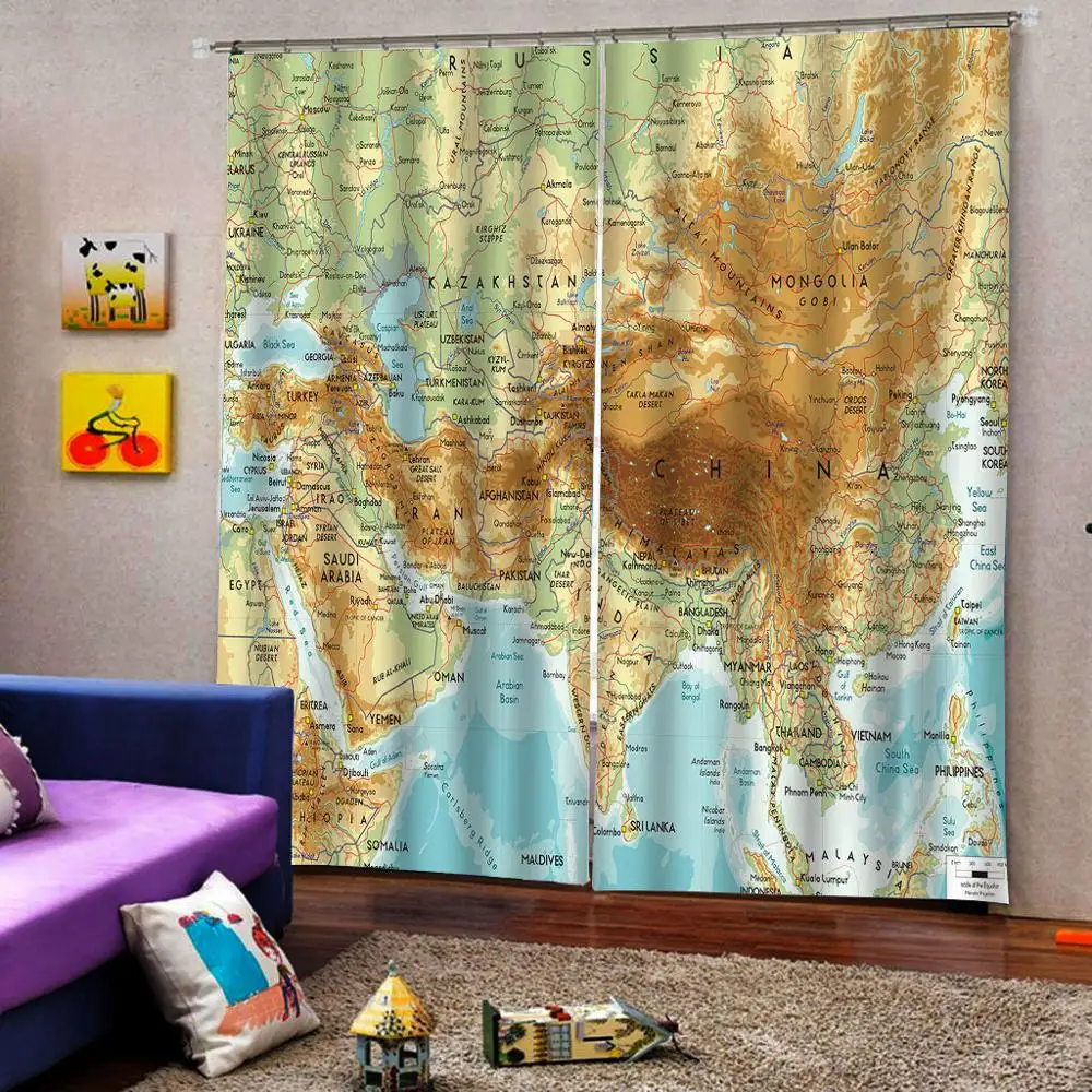 Карта занавеска s 3D затемненная Гостиная Спальня украшение на окно искусственный
