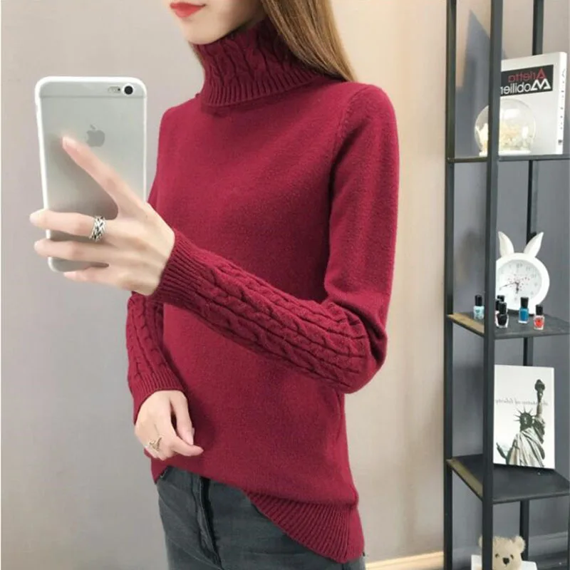 Женский свитер с высоким воротом вязаный мягкий Однотонный на осень и зиму 83 |