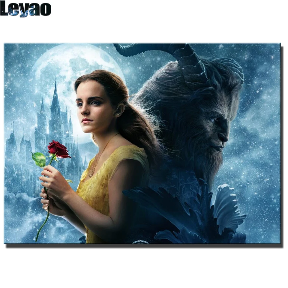 

Full Round Diamond Painting Beauty and the Beast Disney DIY Diamond Embroidery Mosaic Movies Poster Pattern Pasted Cross Stitch