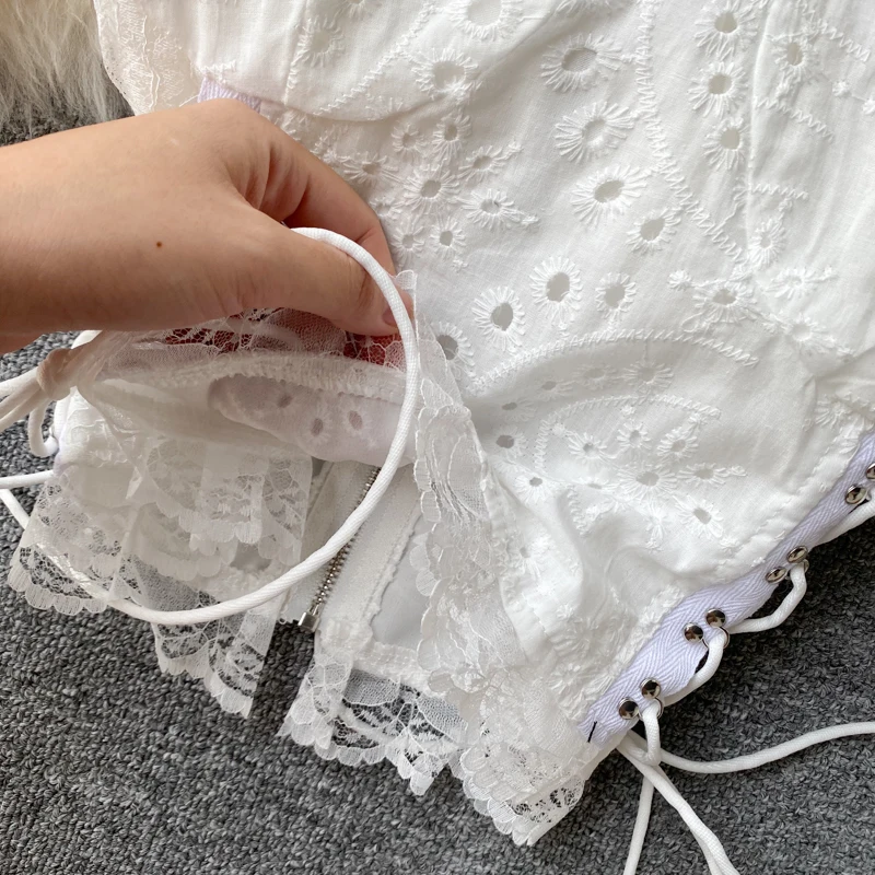 Новинка 2020 Женская шикарная супер милая кружевная блузка с пышными рукавами и