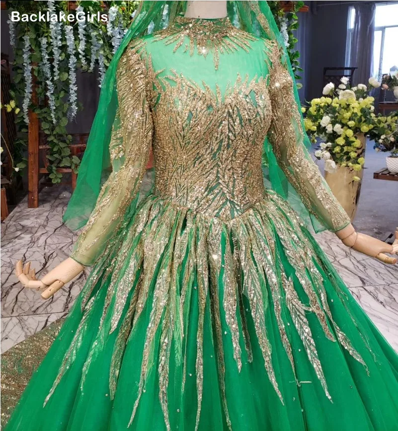 Блестящие расшитые блестками золотые кружевные зеленые мусульманские Вечерние