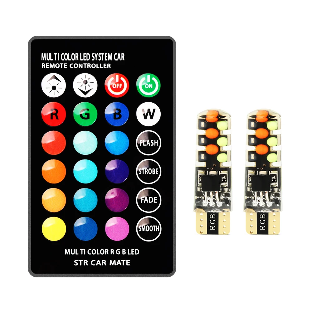 Автомобильная светодиодная RGB лампа T10 W5W 12 В сигнальная светильник для чтения