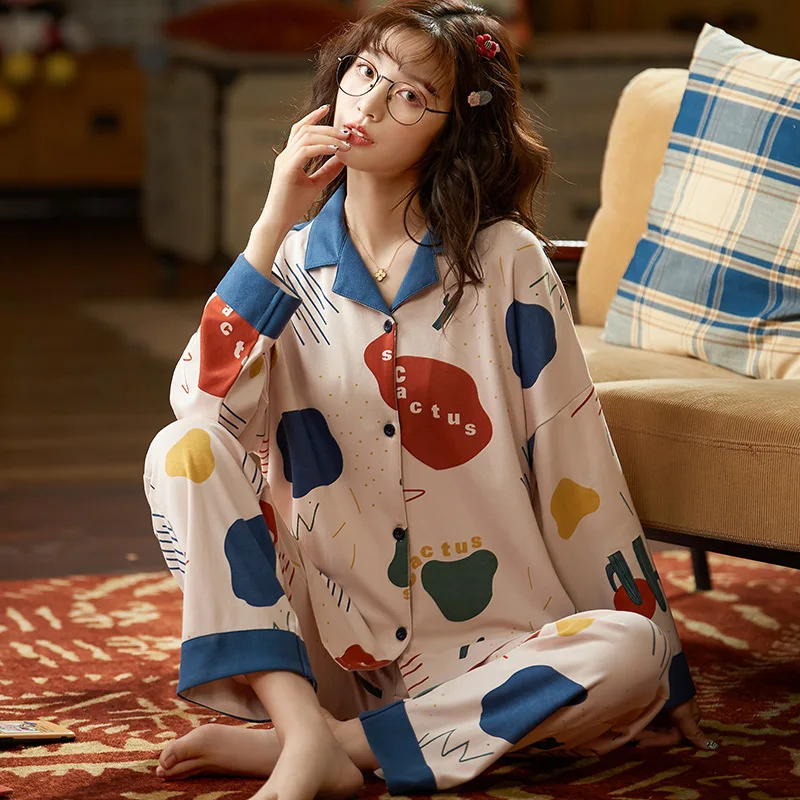 

New Cartoon Animal Print Women's Pajamas Long Cotton Loose Pijama Feminino Women's Home Clothes Autumn&Winter Sleepwear