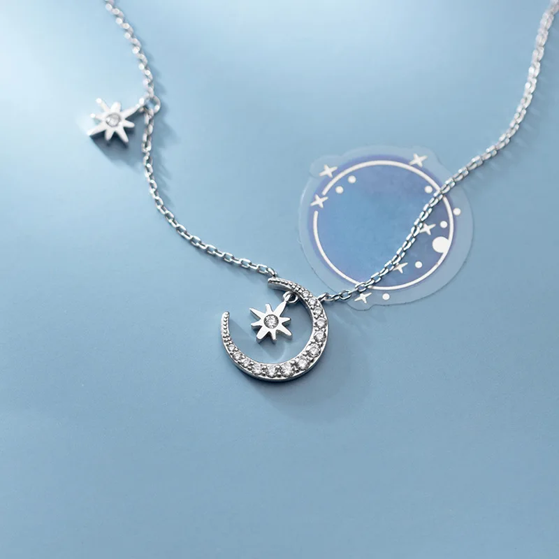 Подвеска в виде Луны и звезды из серебра 100% пробы|Ожерелья| |