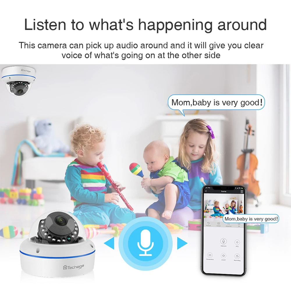 Techage H.265 4CH 1080P Домашняя безопасность POE NVR комплект 2MP Аудио Звук IP камера купольная