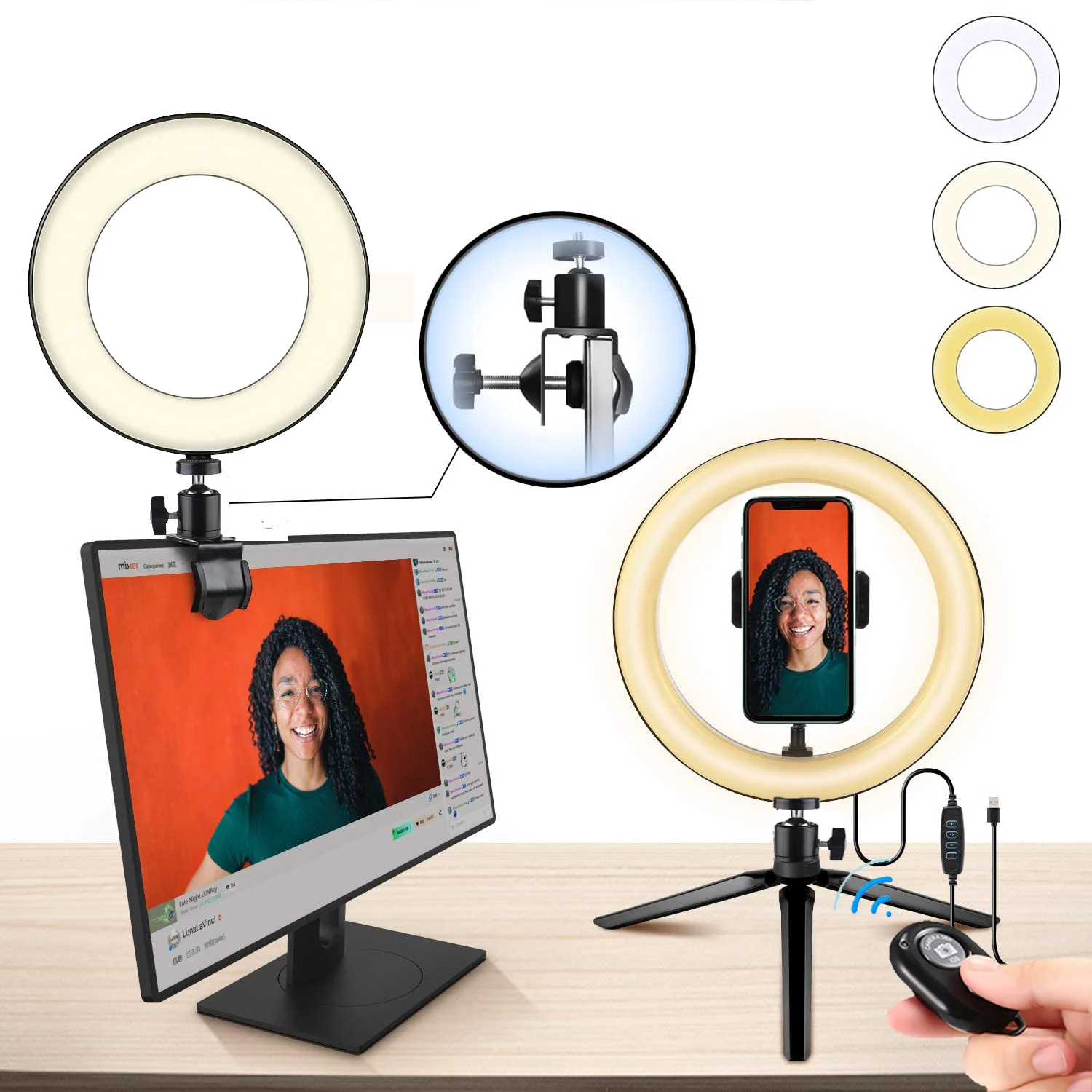 

Selfie 2 Fill Ring Light Photography Ringlight Lamp LED Dimmable Tripod Stand Phone Holder Makeup Live Vlog Streaming YouTube