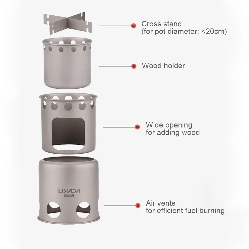 Lixada портативная походная дровяная плита Складная легкая титана альпинистская