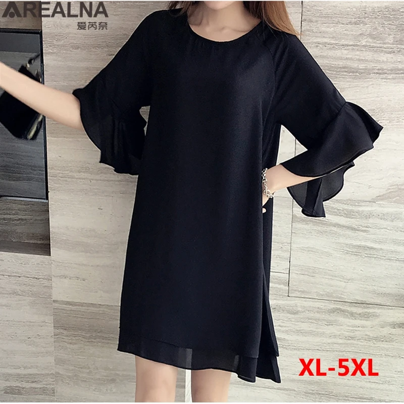 

5XL Summer Black Chiffon dress Women korean Fashion Loose woman dress Butterfly Sleeve vintage dresses for women 2022 vestidos