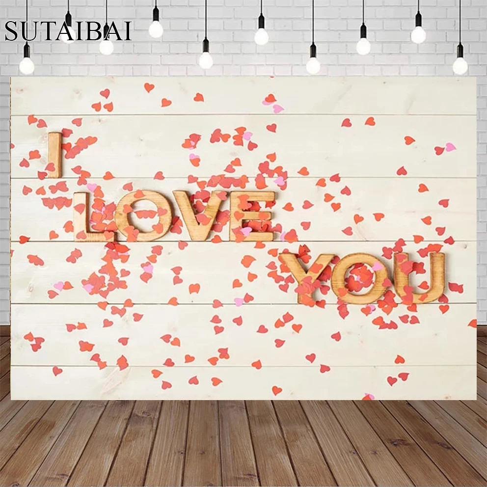 

Photography Backdrop Valentines Day Photoshoot Background Red Love Hearts on Rustic Wood Studio Booth Couple Portrait Background