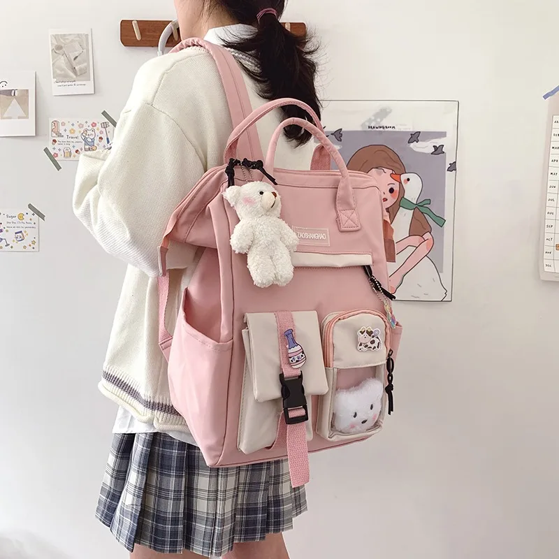 

VIP Dropshipping 2021 School Bag Backpack For Teenagers Candy Color Waterproof Bags Patchwork Backpack Female Rucksack Mochila