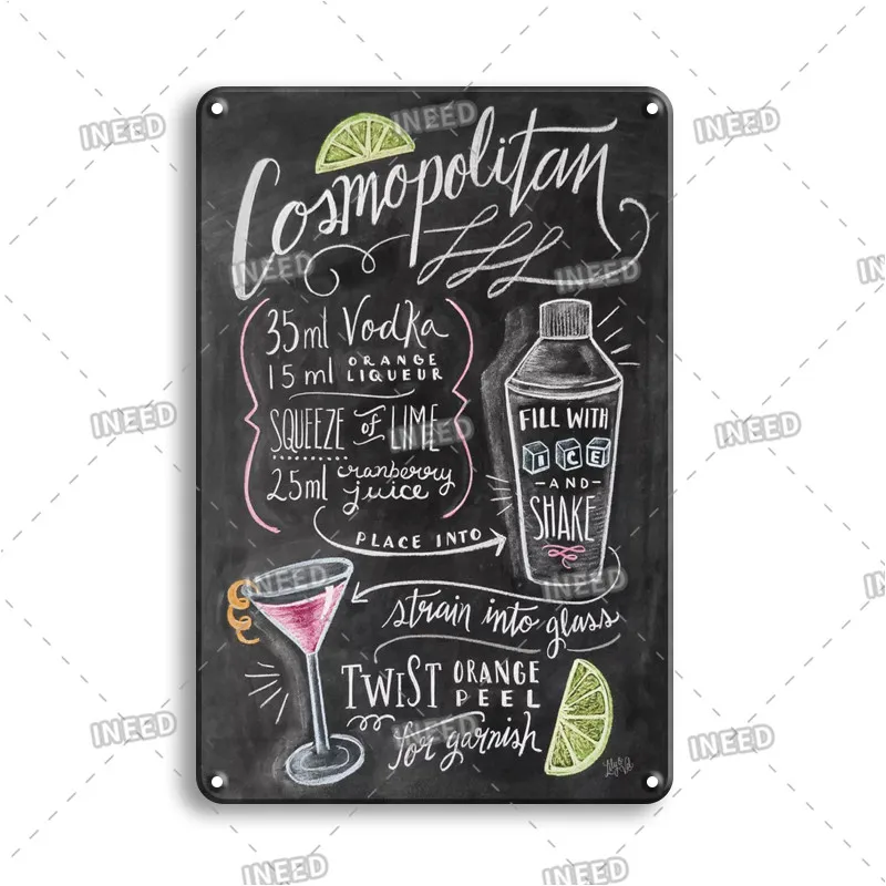 

Vintage Cocktail Bar Metal Tin Sign Wall Decor Retro Decorative Wall Plate Kitchen Home Wall Decoration