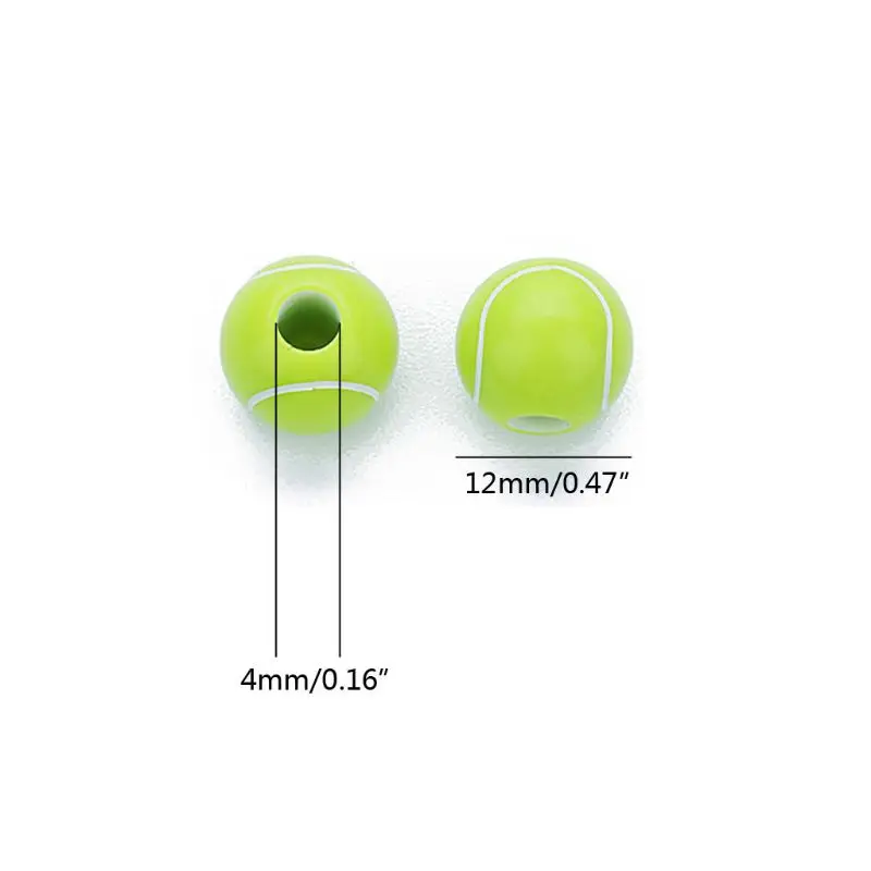 

100Pcs Green Tennis Ball Round Beads 12mm Sports Spacer Beads DIY Jewelry Making