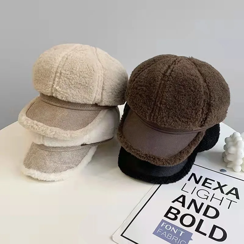 

2021 Autumn And Winter Plush Men's And Women's Beret Hats Lamb Wool Luxury Warm Octagonal Hat Fashion High-Quality Painter Hat