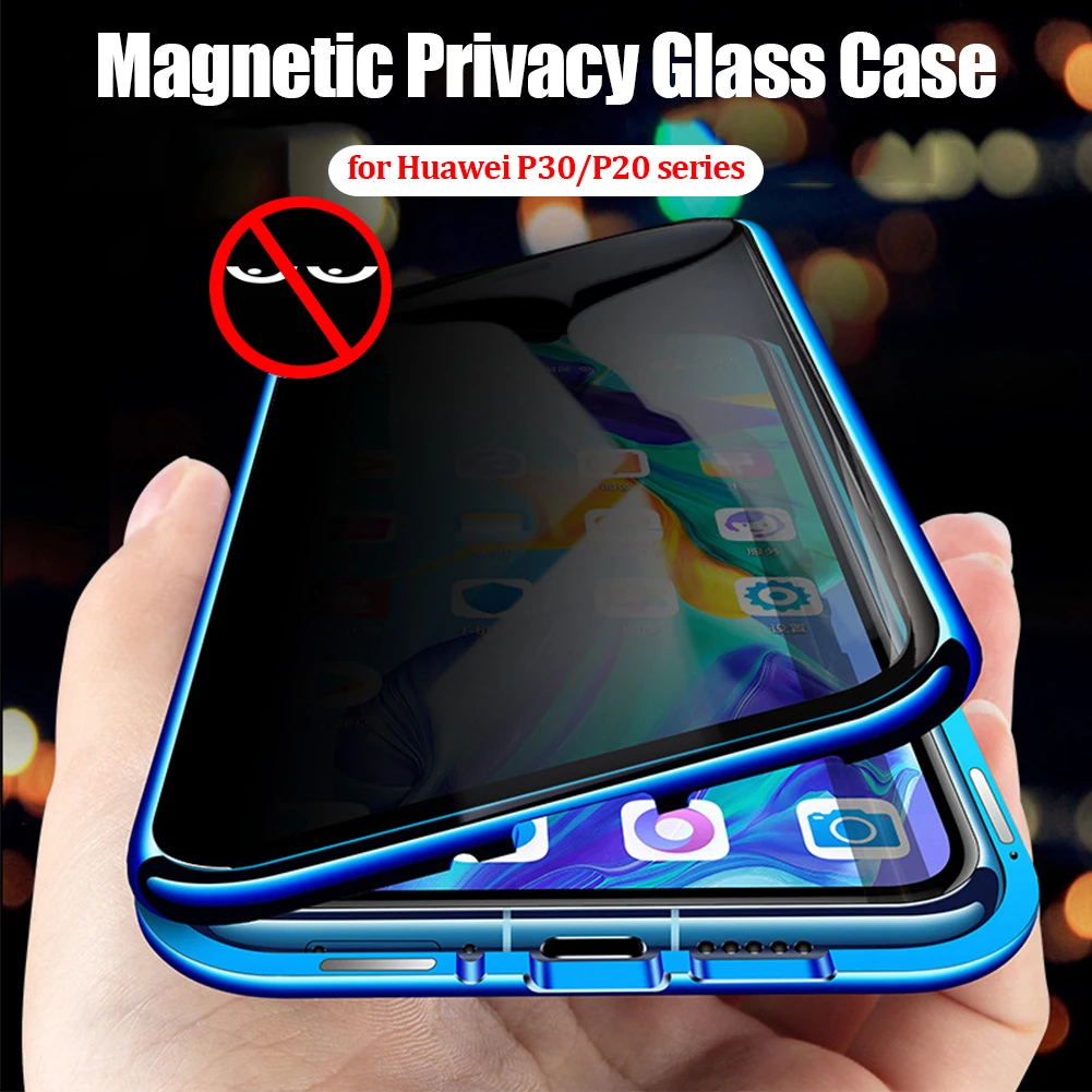 

Magnetic Tempered Glass for Huawei P40 P30 P20 Pro Mate 30 20 Pro CoverPrivacy Metal Case Coque 360 Magnet Cover
