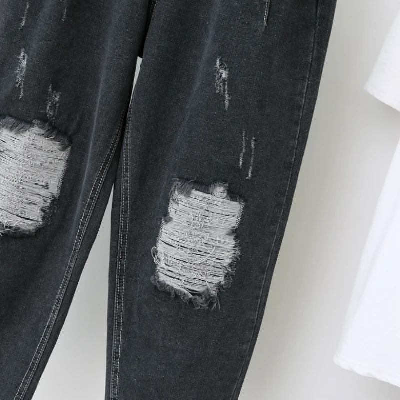 Женские джинсовые брюки-султанки с завышенной талией свободные дырками