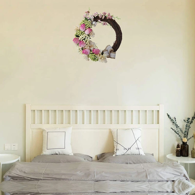 

New Artificial Rose Flower Wreath Spring Summer Rattan Garland Front Door Wreath for Home Wedding Wall Hanging Ornament