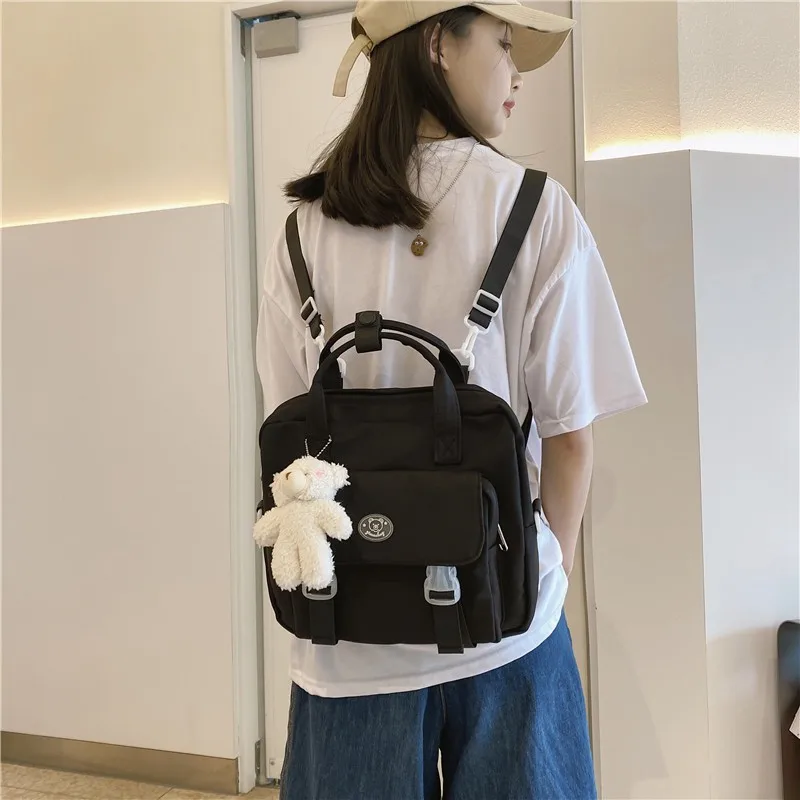 Новый японский женский рюкзак с подвеской в виде милой куклы, однотонная сумка-мессенджер, нейлоновые водонепроницаемые школьные рюкзаки