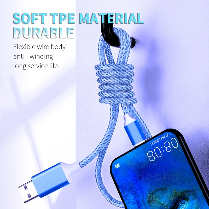 

Micro USB Type C Charger Cable Mobile Phone Charging Cable LED Lighting Type-C USB C Wire For Xiaomi 10 Charge Data Glowing Cord