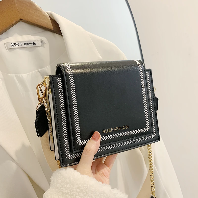 Кожаные сумки через плечо контрастных цветов для женщин 2021 дорожная сумка модная