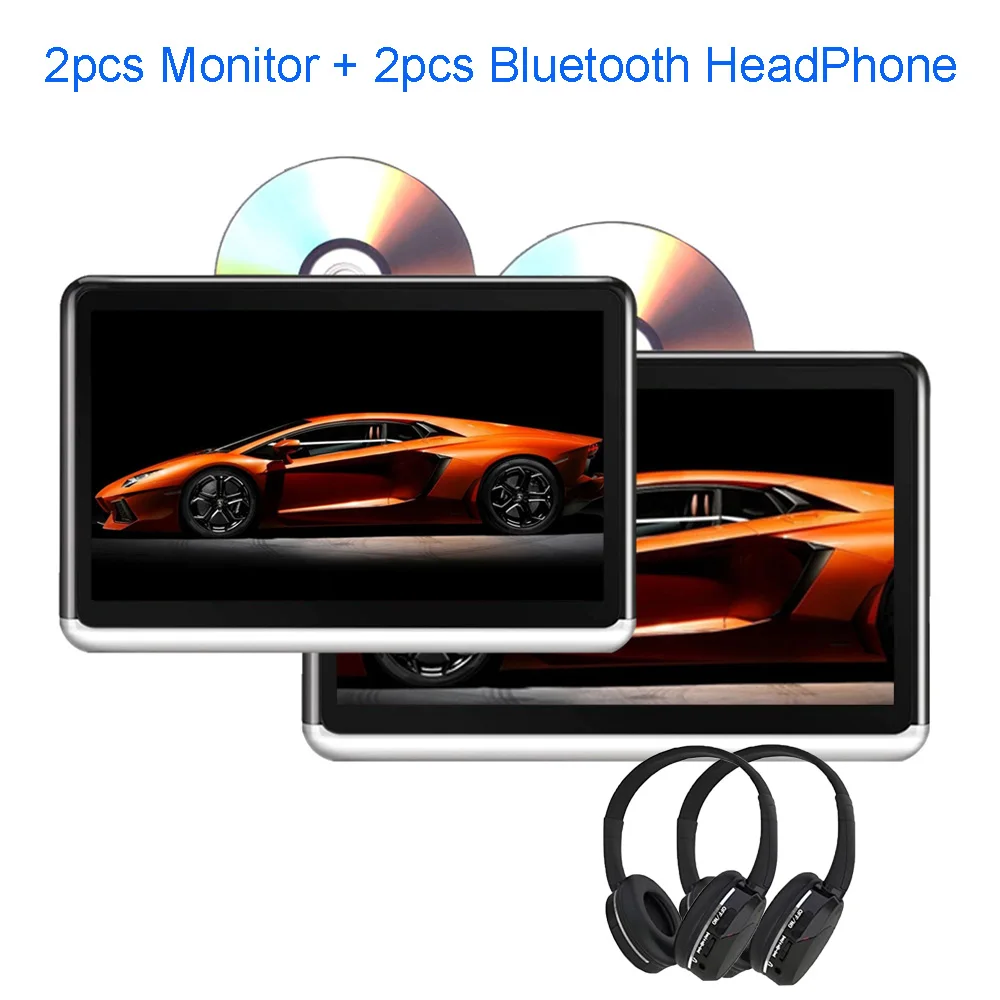 2 pcs BT headphone Евсюков 10,1 дюймов сенсорный экран android 6,0 подголовник монитор Wi-Fi bluetooth Радио 1080P HDMI sd-карт usb-камера с флеш-картой памяти dvd плеер тесто опционально - Цвет: 2 pcs BT headphone