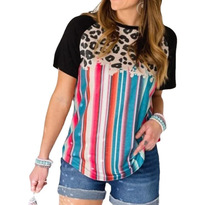 

2021 Summer Ladies Casual Fashion T Shirt Oneck Short Sleeve Top Loose Tees Leopard Print Blusas Womens Clothing Mujer Camisetas